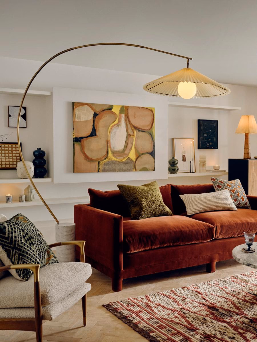 How tall should a floor lamp be behind a sofa?