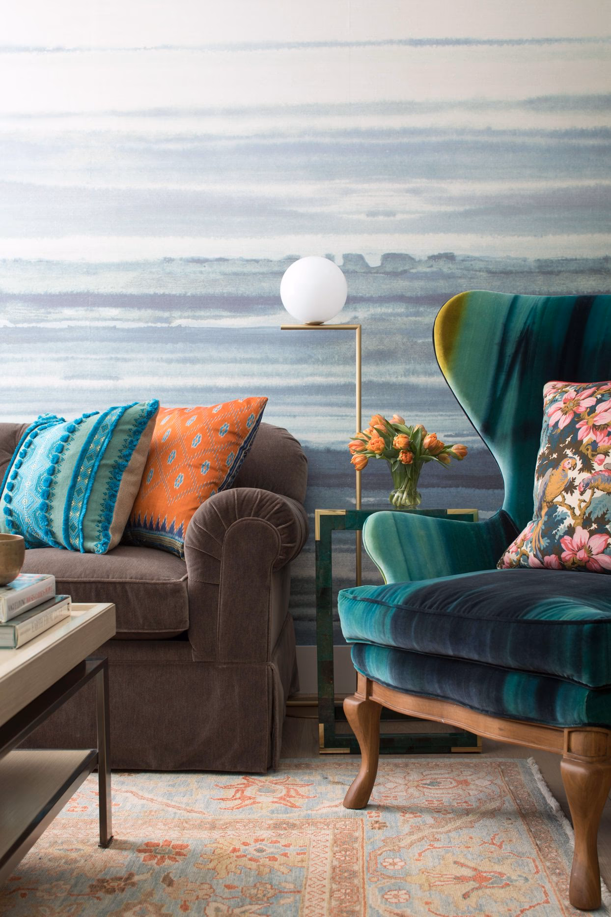 What is a complementary color for brown furniture?