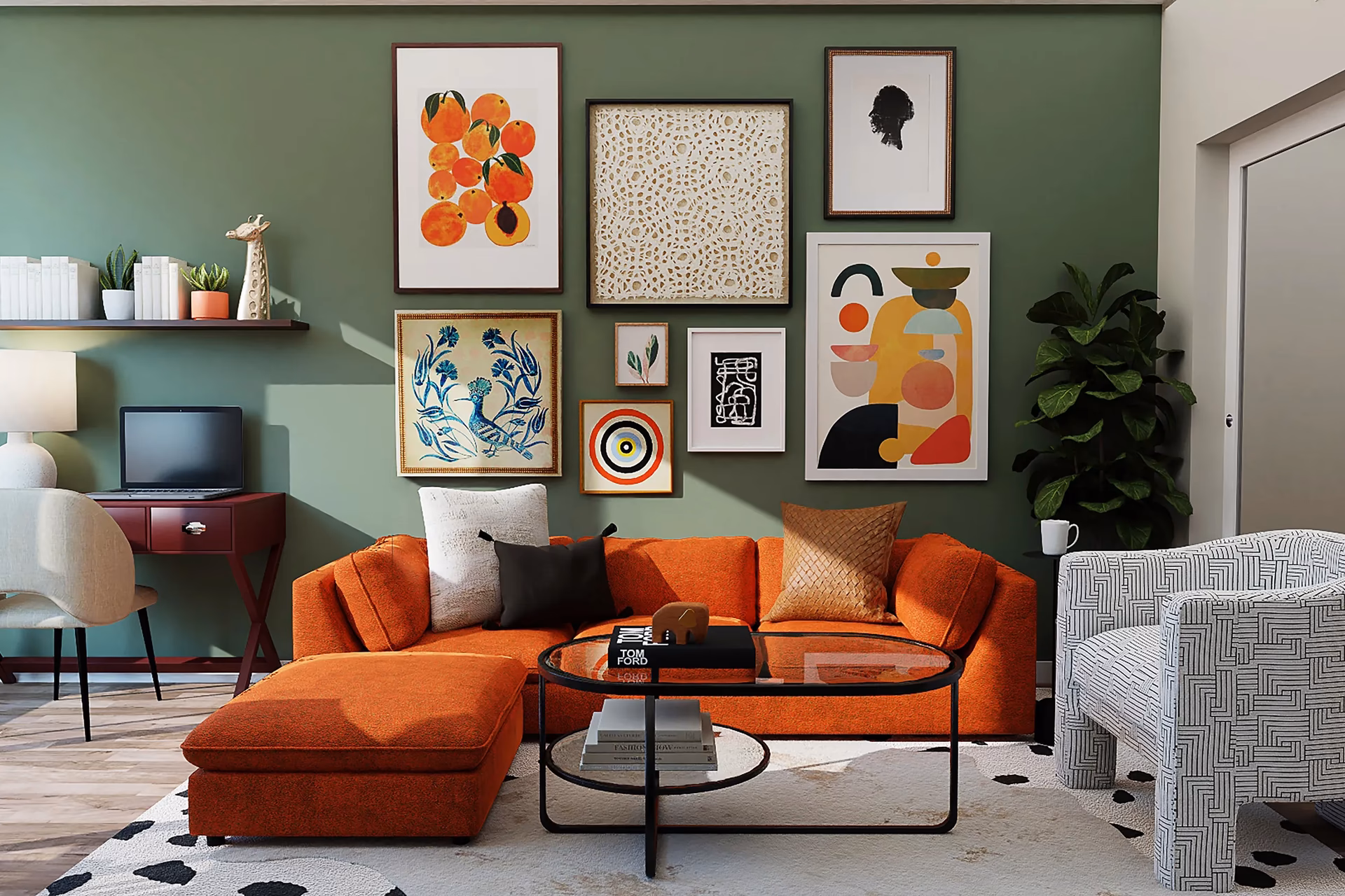 ¿Qué combina bien con una pared naranja?