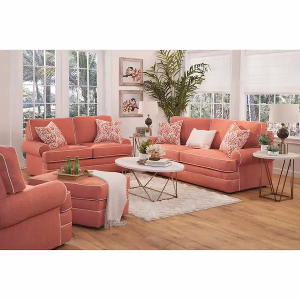 What color goes with a coral sofa?