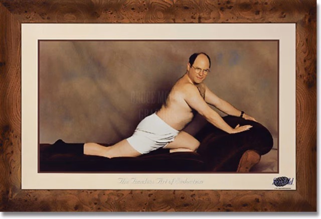 What episode does George pose on the couch?