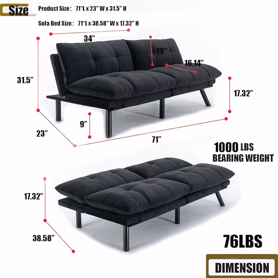 ¿Cuál es el tamaño de un sofá futón?