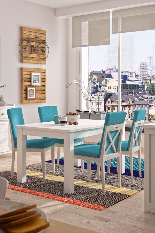 ¿Cuánto mide una mesa blanca de 6 sillas?