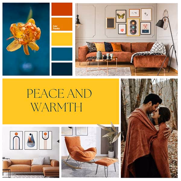 What color goes with an orange sofa?