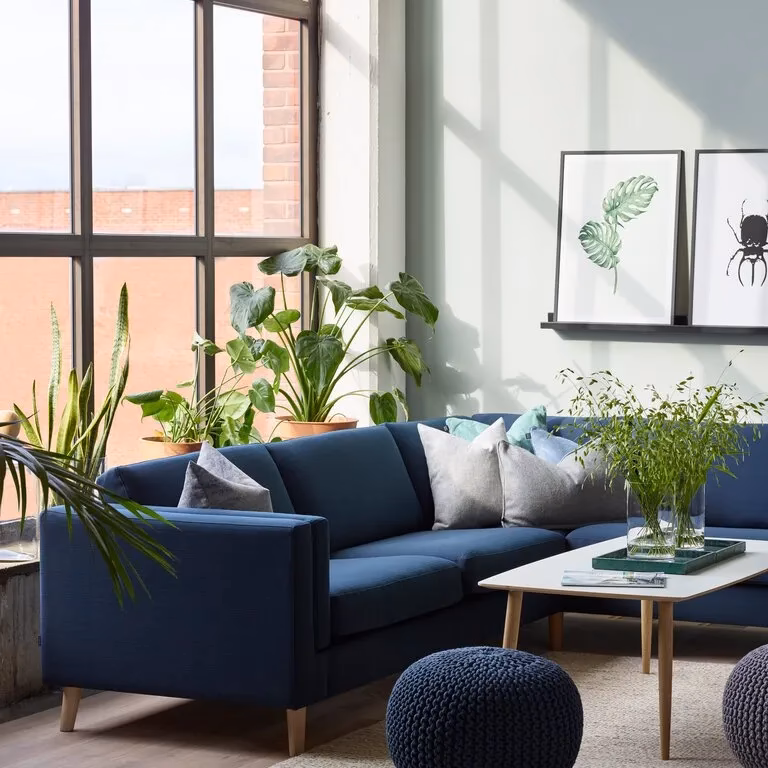 Hvad passer til en blå sofa?