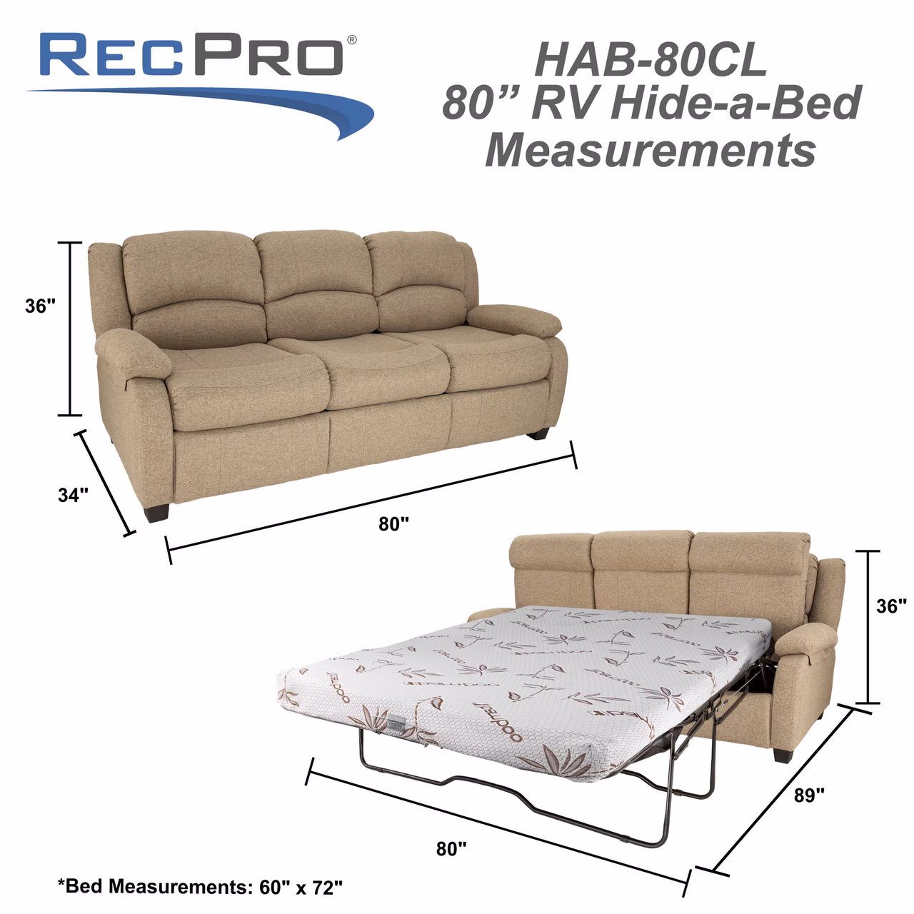What size is an RV sofa bed?