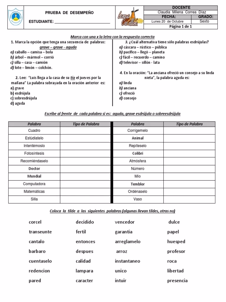 ¿Qué tipo de palabra es sílaba aguda, grave o esdrújula?