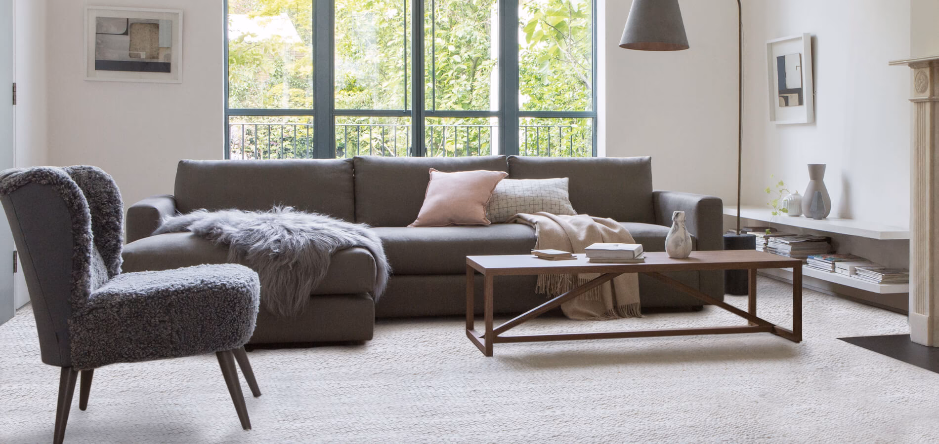 What flooring goes with grey sofa?
